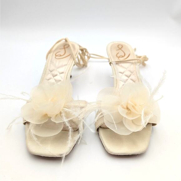 Sam Edelman Pammie Flower Kitten Heel Women's Sandals Pearl Ivory Size US7 - Picture 2 of 12